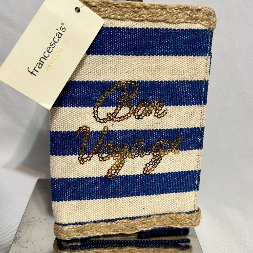 Francesca’s NWT Nautical Passport Cover “Bon Voyage” in gold sequins